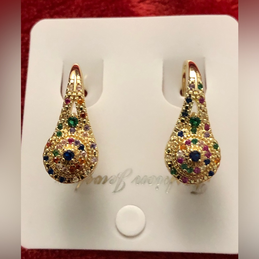 Gold-Tone Multi-Colored Teardrop Earrings